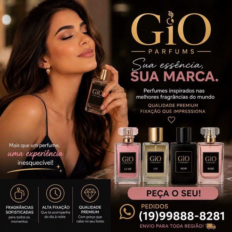 Linha Gio Giovanna Parfums: frascos La Vie, Lui, Noir e Rosé